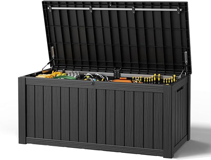 Outdoor Storage Deck Boxes Waterproof, Waterproof and UV Resistant Outdoor Storage Box Lockable Lid for Delivery Box, Indoor, Garden Tools, Pool Supplies, Patio (Black, 120 Gallon)