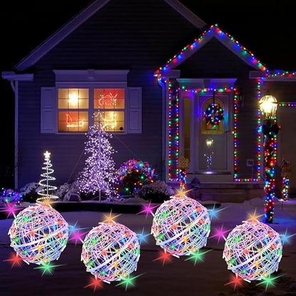 Outdoor Christmas Balls Lights Tree Lights Waterproof, 4 Pack 11.81" LED Hanging Globe Sphere Lights with 8 Lighting Modes Memory Timer Plug for Party Wedding Xmas Porch Patio Garden Yard Decorations