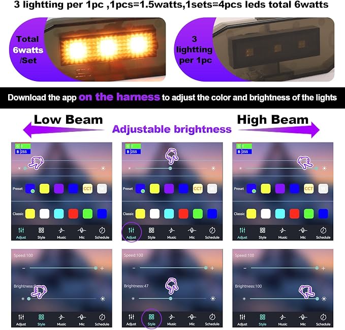RGB Led Grille Lights for Toyota Tacoma Raptor Grills Light 2020-2023 | 4pcs ,TRD Off Road Sport OEM Grill,Rapt0r Lights for Tacoma 6 LED Upgrade Grille Light