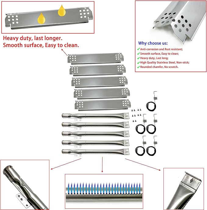 Kit DG280 Replacement for Home Depot Nexgrill 720-0830H, 5 Burner 720-0888 720-0888N 720-0888S Gas Grill, Grill Burner, SS Heat Plate, Grill Igniter Kit, Nexgrill Replacement Parts, 5pack