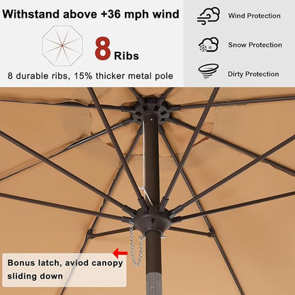 ABCCANOPY 9FT Outdoor Patio Umbrella, 8 Ribs Table Umbrella w/Crank for Easy Set Up, Suitable for Garden, Lawn, Deck & Backyard (Khaki)