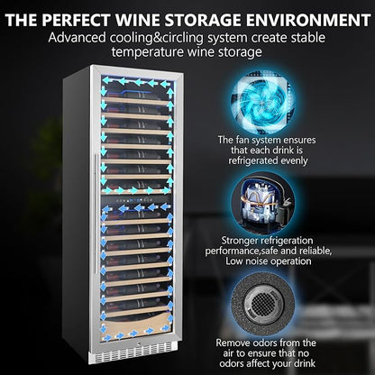 COWSAR 24 Inch Wine Cooler Drink Fridge, 105 Bottles Commercial Wine Fridge, Tall Freestanding/Built-in Beverage Refrigerator Glass Door with Removable Wooden Shelves, Blue LED Lights, Safety lock