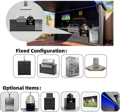 Modular Outdoor Kitchen | Outdoor Cooking Island with Grill, Oven, Refrigerator, Bar Counter, Sink & Automatic Lift Door, Ideal for Garden BBQ Cooking