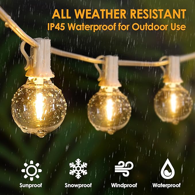 Mlambert 100Ft(2x50Ft) Outdoor String Lights, G40 Globe Patio Lights with 50+4 Waterproof Hanging LED Bulbs for Party Cafe Camping Outside-White Wire