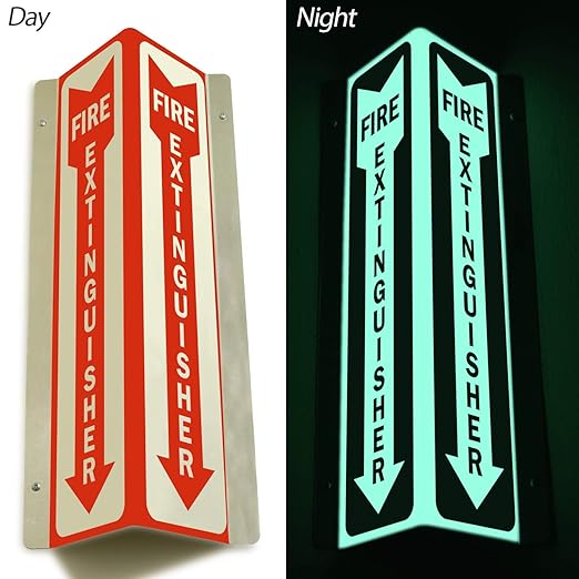 SmartSign “Fire Extinguisher” Projecting Sign | 4" x 18" Glow-In-The-Dark Aluminum, Made in USA
