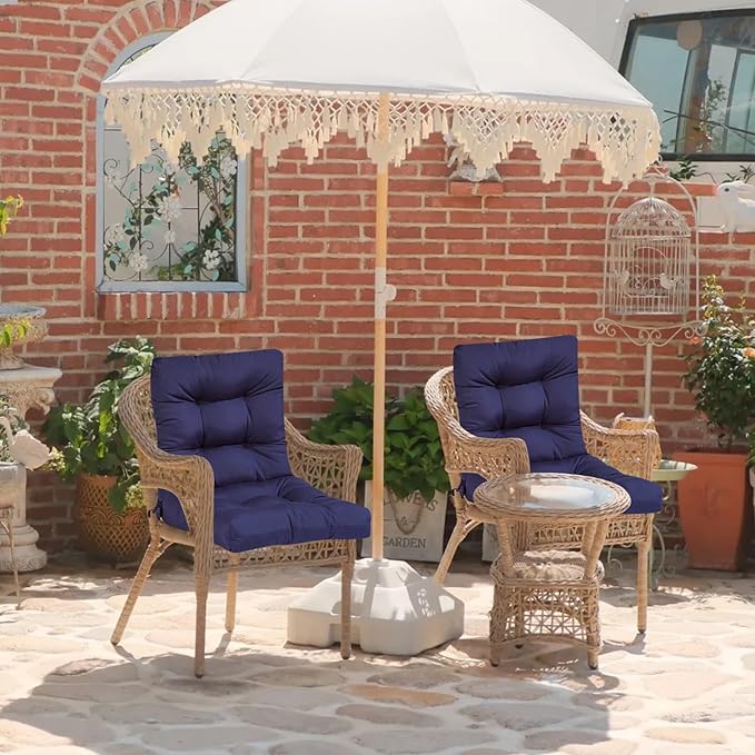 Outdoor Wicker Chair Cushions Set of 2 Waterproof Replacement High Back Seat Pad for Patio Furniture Garden Thicken Outdoor Patio Chair Cushion Navy Blue,41.7"*20.8"*3.9"