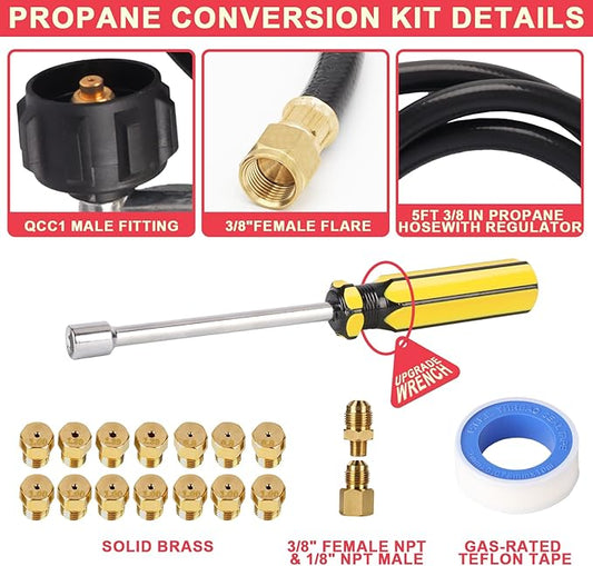 Natural Gas to Propane Conversion Kit for Weber Genesis I/II E/S-210 310 330 410 610,SX/EX/SE-210/310/315,Spirit II 210/310/315,5FT Propane Regulator Hose with 14 LP Orifices (3 Sizes) & 3/8" Fittings