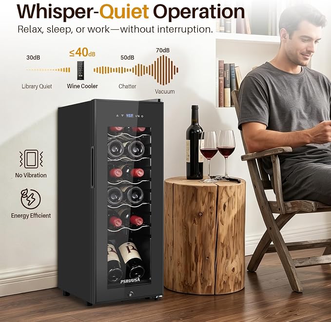 12 Bottle Wine Fridge, Slim Wine Cooler Refrigerator with Glass Door for Red, White, Champagne, Compressor Cooling, Freestanding Wine Refrigerator for Home Bar, Apartment, Office