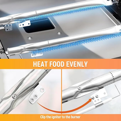 Grill Heat Plate Replacement Parts for Nexgrill 5 Burners 720-0888 720-0888N 720-0830H, 5 Pack Stainless Steel Burner Tubes & Grill Heat Tents & Ignitors, Gas Grill Repair Kit for Nexgrill
