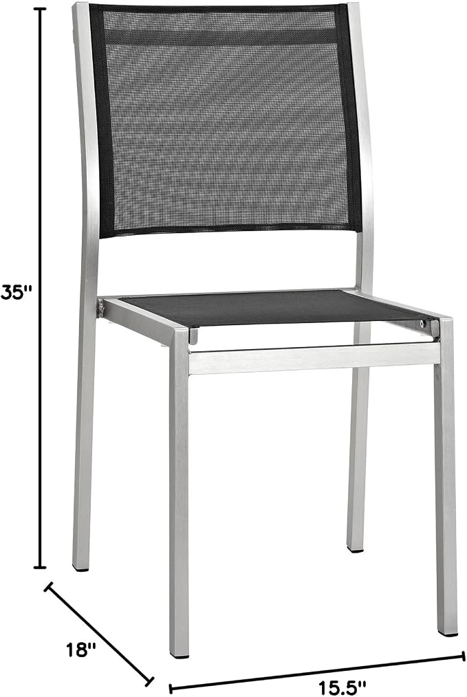 Modway Shore 7-Piece Aluminum Outdoor Patio Dining Table Set in Silver Black
