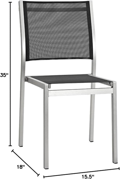 Modway Shore 7-Piece Aluminum Outdoor Patio Dining Table Set in Silver Black