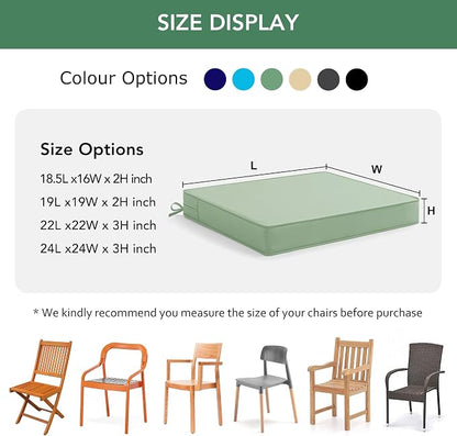 Outdoor Chair Cushions Set of 4: Waterproof & Color Fastness Seat Cushion for Patio Furniture - 22 x 22 x 3 Inch Chair Pads with Ties and Hidden Zipper - Patio Chair Cushion Replacement, Sage Green