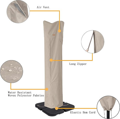 Patio Umbrella Cover for 9ft to 13ft Offset Umbrella, Water Resistant, Curved Cantilever and Straight Pole Parasol Outdoor Umbrellas Cover with Zipper and Rod (Pack of 2)