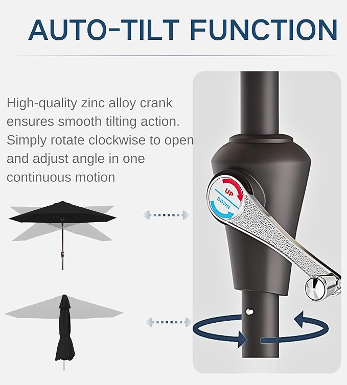 9FT Auto-Tilt Patio Umbrella|Outdoor Market Table Umbrella with 8 Fiberglass Ribs for Pool,Deck&Backyard