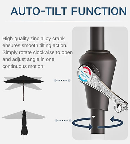 9FT Auto-Tilt Patio Umbrella|Outdoor Market Table Umbrella with 8 Fiberglass Ribs for Pool,Deck&Backyard