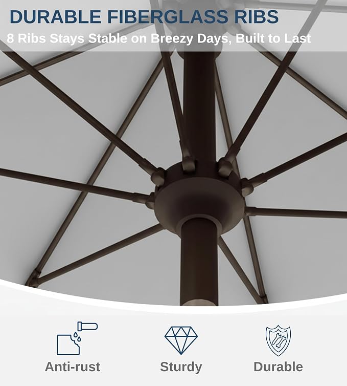9FT Auto-Tilt Patio Umbrella|Outdoor Market Table Umbrella with 8 Fiberglass Ribs for Pool,Deck&Backyard