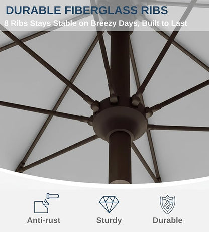 9FT Auto-Tilt Patio Umbrella|Outdoor Market Table Umbrella with 8 Fiberglass Ribs for Pool,Deck&Backyard