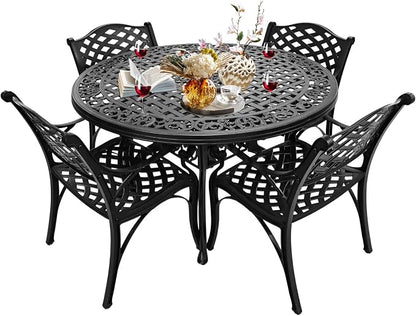 48.23" Patio Dinning Table, All-Weather Cast Aluminum Table with 2.36" Umbrella Hole, Patio Furniture, Outdoor Dining Table for Backyard and Poolside