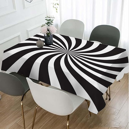 TKS MITLAN Tablecloth Black White Table Cloth Rectangle Table 52 x 70 Inch Funny Swirl Stripes Modern Kitchen Decorations for Home Dinner Party