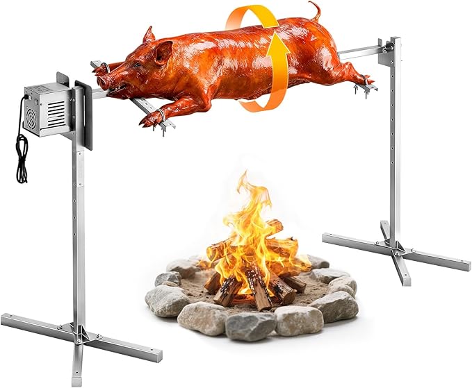 VEVOR Rotisserie Grill, 8 Level Height Stainless Steel Electric Rotisserie Grill Kit, 132 lbs Load Capacity BBQ Grills Rotisseries Kit with 38W Motor, Automatic Grilling Kits for Parties