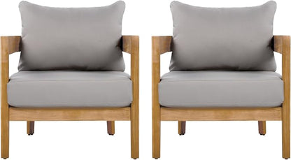 Christopher Knight Home Nadine Acacia Wood Club Chairs Set of 2, Outdoor Accent Chair, Tub Shape Design Armchair, Comfort Cushion Seating, Slat Open Back Reading Sofa for Balcony Garden, Teak+Gray