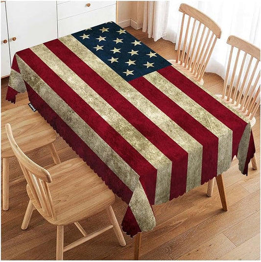 Swono Grunge American Flag 52"X70" Oblong Table Cloth Rustic USA Flag Wrinkle Free Table Cover Farmhouse Tablecloth for Home Restaurant Picnic Indoor Outdoor Dining