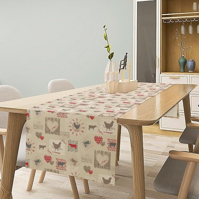 Rustic Farm Animal Table Runner,Vintage Rustic Farm Cow Chickens Country Farmhouse Decorations Runner for Home Kitchen Dining Party Decor,13X36in
