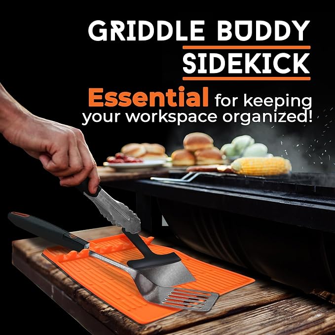 Griddle Buddy Tool Caddy - Premium Silicone BBQ Utensil Organizer, 8-Slot Holder for Kitchen & Grill, Heat Resistant & Non-Slip Mat, Protects Surfaces from Oil, Stains, & Scratches – 11.5" x 16"