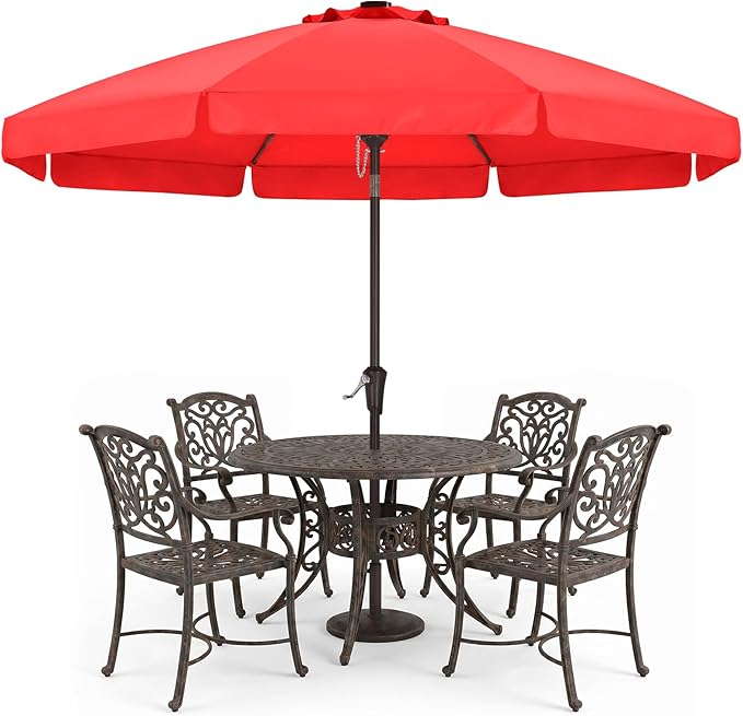 ABCCANOPY 9ft Scalloped Patio Umbrella, Outdoor Table Umbrella with Tilt and Crank, Fiberglass Ribs Deck Umbrella for Patio, Pool, Garden, Picnic (Red)