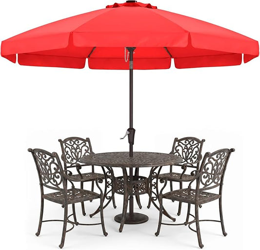 ABCCANOPY 10ft Scalloped Patio Umbrella, Outdoor Table Umbrella with Tilt and Crank, Fiberglass Ribs Deck Umbrella for Patio, Pool, Garden, Picnic (Red)