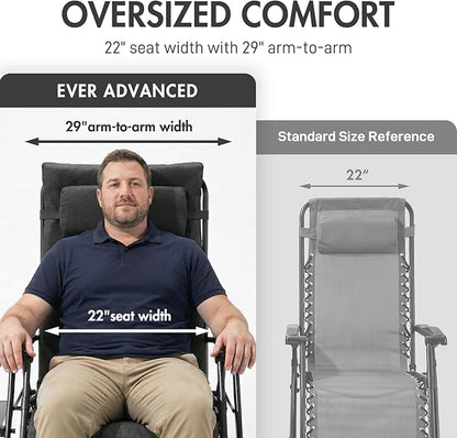 EVER ADVANCED Aluminum Zero Gravity Chair Oversized, 2.4" Thick Padded Reclining Lounge Chair with Adjustable Headrest & Side Table, Heavy Duty Support 350 lbs, Foldable for Outdoor & Indoor, Black