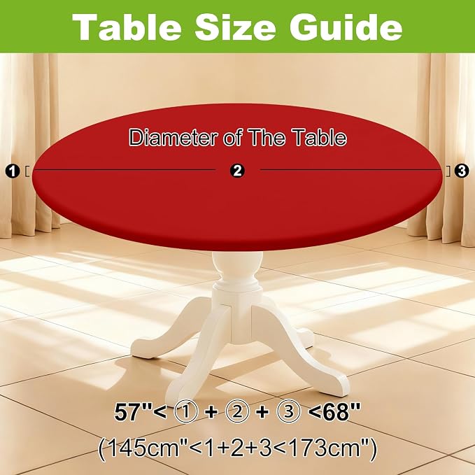 Smiry Round Spandex Tablecloth, Elastic Fitted Washable Tablecloths for 57"-68" Tables, Waterpoof Stretch Picnic Table Cover for Dining, Indoor and Outdoor, Red