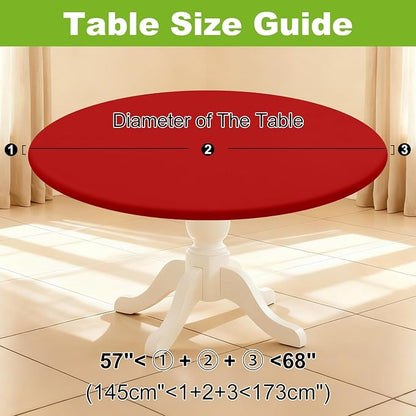 Smiry Round Spandex Tablecloth, Elastic Fitted Washable Tablecloths for 57"-68" Tables, Waterpoof Stretch Picnic Table Cover for Dining, Indoor and Outdoor, Red