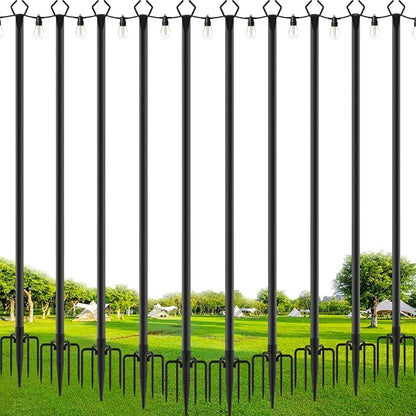 SINLEY 10 Pack String Light Poles,10 Ft Metal Poles with Fork for Outdoor String Lights,Outdoor Light Poles with Fork,Poles/Post/Stand for Outside,Patio,Deck,Backyard,Garden Wedding,Party