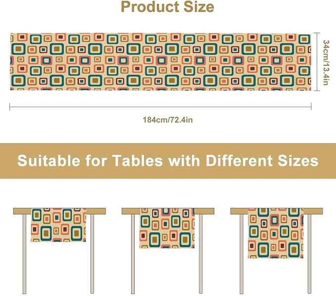 Mid Century Table Runner，Aesthetic Mid Century Retro Decorative 50`s, 60's, 70's Style Vintage Moder for Kitchen Dining Modern Tables Decor 13x36Inch