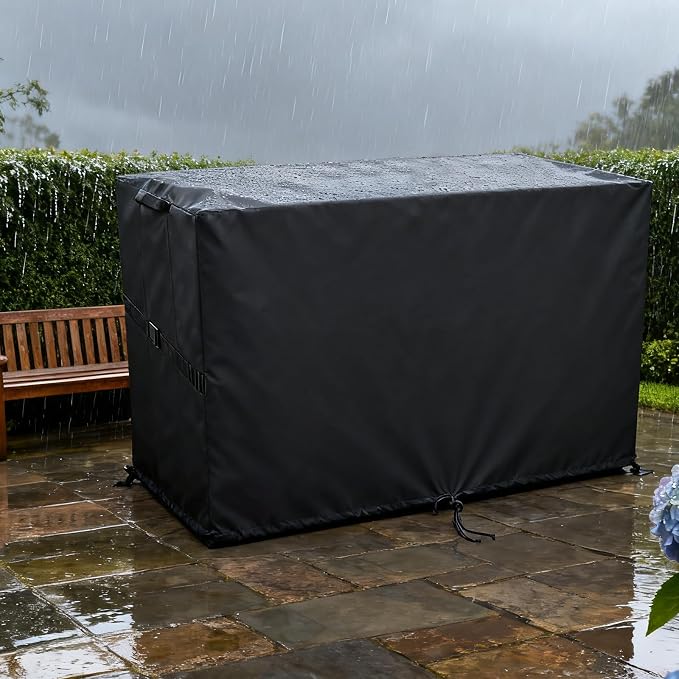 Outdoor Storage Box Cover-59.7"L x 28.5"W x 35.4"H | Waterproof Outside Patio Storage Bench Deck Boxes Covers Resin Storage Bin Cover