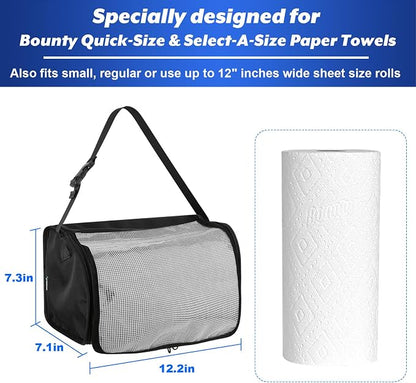 Kitchen Paper Towel Holder, Hanging Paper Towel Dispenser with Transparent Cover, Easy to Tear Papers Waterproof Papers Towels Holder for Kitchen Organization and Storage (Black)