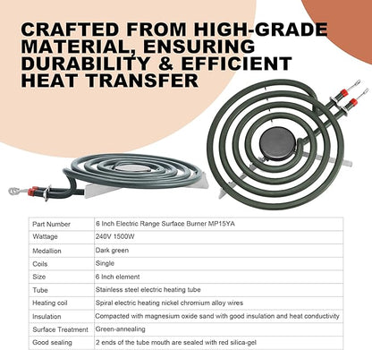 Stove Element Replacement for Amana Whirlpool Kenmore Electric Range Burner-MP22YA Electric Range Burner Element Set Includes 2Pcs 8-Inch MP21YA & 2Pc6-Inch MP15YA