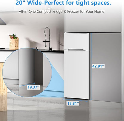 Electactic 4.5 Cu.Ft Mini Fridge with Freezer, 2-Door Compact Refrigerator With 2 Removable Shelves, 3 Level Adjustable Thermostat, Quiet Efficient for Kitchen, Office, Dorm, Apartment-Classic White