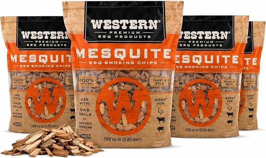 Western Mesquite BBQ Smoking Chips 4 Pack – 100% Real Wood for Grilling & Smoking – Bold, Tangy Smoke Flavor – Perfect for Brisket, Steak, Beef, Pork & Lamb (Mesquite)