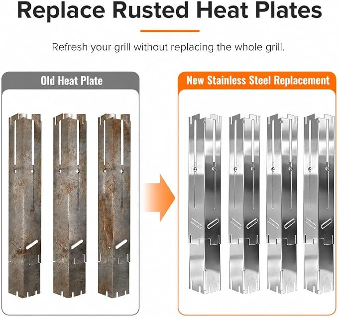 4 Pack Adjustable Stainless Steel Grill Heat Plates, Universal 14"–21.5" Heat Tent Shield, Burner Cover Flavorizer Bars for Gas Grill Replacement Parts