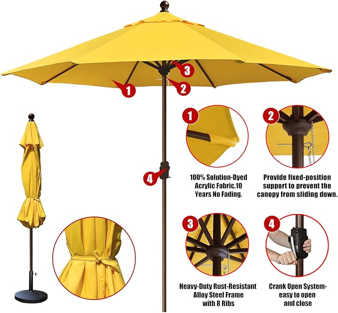 EliteShade USA 10-Year-Non-Fading 10Ft Market Patio Umbrella, UPF 50+ UV Protection Performance Sun Umbrella, Heavy Duty Commercial Grade Outdoor Table Umbrella with Crank, Windproof Vented Top for Garden, Pool, Deck and Outdoor Playsets, No Tilt, Sunf...