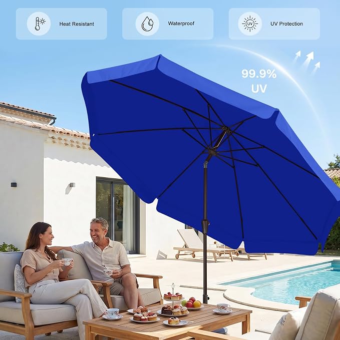 ABCCANOPY 10FT Scalloped Patio Umbrella Table Market Umbrella, Blue | Durable 8 Sturdy Fiberglass Ribs, Push Button Tilt and Crank, UV Protection Waterproof Outdoor Umbrella, Valance Style