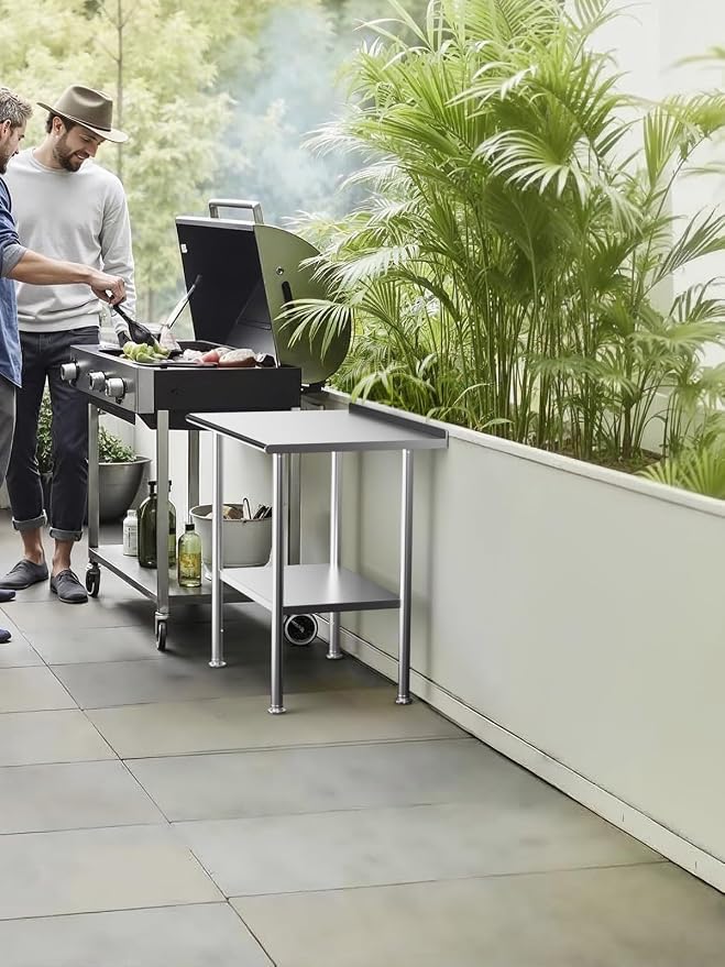 Atelicf NSF Stainless Steel Prep Table 30X36 inch, with Backsplash | Commercial-grade table for restaurants, kitchens, food trucks, breweries, bars, garages, and outdoor BBQ