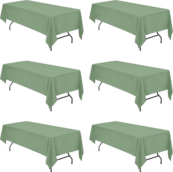 BRILLMAX 6 Pack Sage Green Tablecloths 60x126 Inch for 8ft Rectangle Tables | 150 GSM Polyester Fabric, 15" Standard Drop, Water, Stain & Wrinkle Resistant Cloth Cover for Wedding Reception Banquet Party