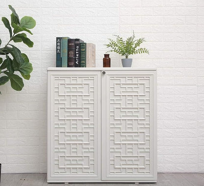 HOMSPARK Indoor/Outdoor Storage Cabinet with Doors and Shelf, 34”x15”x36” HDPE Plastic Storage Box Waterproof for Patio, Garden, Balcony, Multi-Purpose for Daily Tools, White