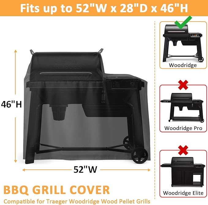 Grill Cover for Traeger Woodridge Pellet Grill, BAC761 Smoker Cover for Traeger Grills TFB86MLH Pellet Series Grill, 600D Pellet Full Length Cover for Woodridge Accessories