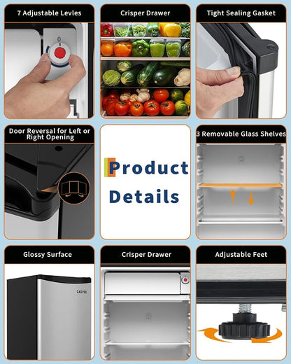 Garvee 4.5 Cu.Ft Mini Fridge with Freezer, Low Noise< 38dB, Compact Refrigerator w/Reversible Door, Adjustable Thermostat, Energy-Efficient Small Fridge for Bedroom, Office, Dorm | Low Noise 38dB with Adjustable Thermostat, Small Refrigerator for Bedro...