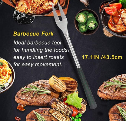 POLIGO 7PCS Golf-Club Style BBQ Tool Set Grilling Tools with Rubber Handle - Stainless Steel Grill Accessories for Outdoor Grill Set Premium Grill Utensils Set Fathers Day Birthday Gifts for Men Green