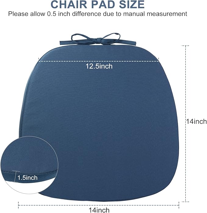 GUEGLSA Outdoor Waterproof Seat Cushions 14x14 inch, Non Slip Metal Chair Pad with Ties, U Shaped Metal Chair Cushion for Kitchen Dining Patio Chair, Set of 2, Blue